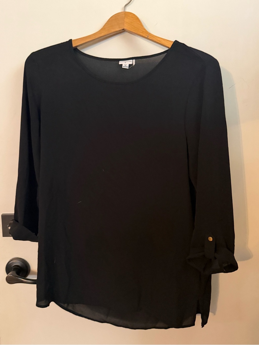Jacqueline de Yong Women's Roll-Sleeve Scoop Neck Longer Slightly Sheer Blouse
